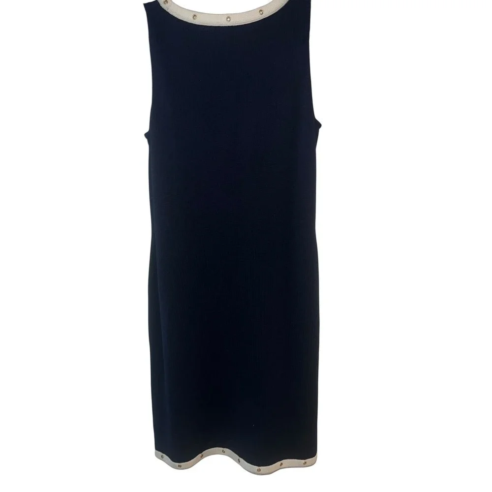 Navy Blue Knit Dress White & Gold Rivet Trim 90s St John Sport Dark Blue sz m - Picture 2 of 5